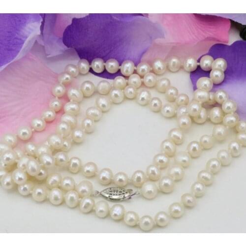 Fashion jewelry making 7-8mm natural white pearl beads necklace for women long chain high grade gift elegant jewels 36inch B3239