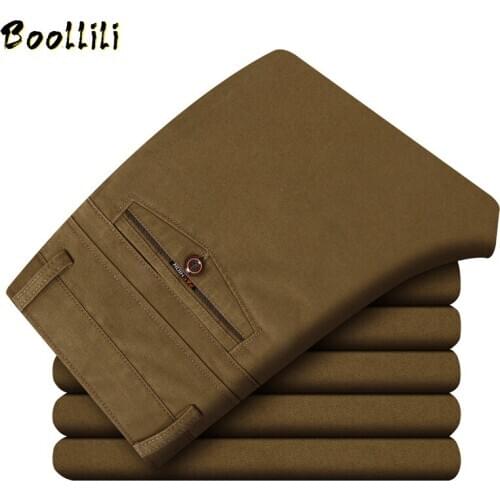 Men Straight Leisure Suit Pants Spring Autumn Male Casual Classic Stretch Zipper Brand Business Baggy Office Formal Trousers