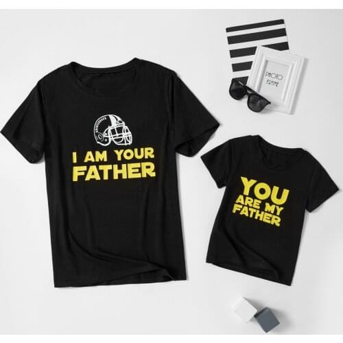 PatPat New Letter Print Black Short Sleeve T-shirts for Daddy and Me