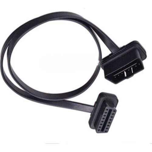 New High Quality 1.5M Flat Thin As Noodle OBD 2 OBDII 16Pin ELM327 Male To Female Extension Cable Elbow L Type Extension Cable