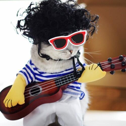 Spring Summer Pet Cat Clothes Funny Guitarist Change Outfit Costume for Cats Small Dogs Kitten Chihuahua Poodle Pet Cosplay