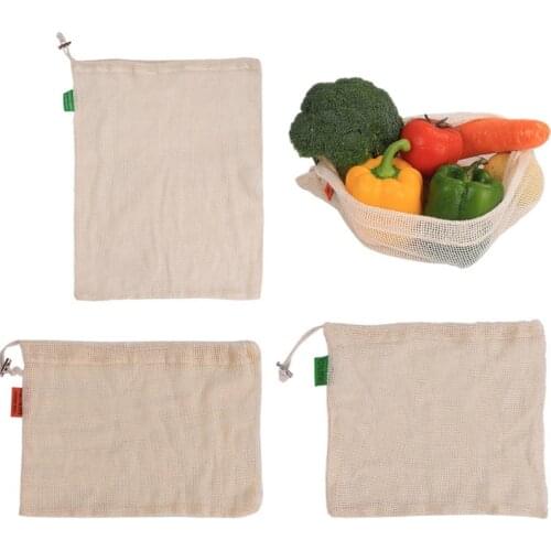 Organic Cotton Mesh Bag Reusable Mesh Produce Bags Eco-friendly Kitchen Vegetable Fruit Shopping Bag with Drawstring Storage Bag