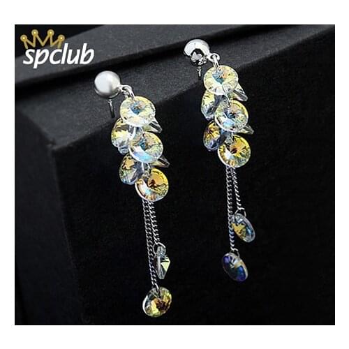 SPCLUB Original Crystals From Swarovsk Round Dangle Earrings Tassel Earrings For Women Korean Fashion Long Earring Brinco