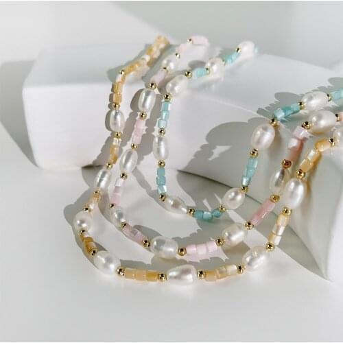 Minar Delicate Irregular Freshwater Pearl Acrylic Beaded Chain Necklace Rainbow Beads Chokers Necklaces for Women Birthday Gift