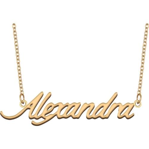 Alexandra Name Necklace for Women Stainless Steel Jewelry 18k Gold Plated Nameplate Pendant Femme Mother Girlfriend Gift
