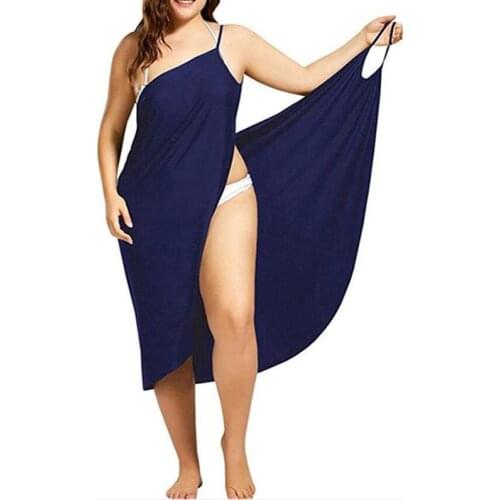 5XL Women Sexy Beach V-Neck Sling Dress 2020 Summer Towel Backless Swimwear Cover Up Wrap Robe Female Tropical Dresses Plus Size