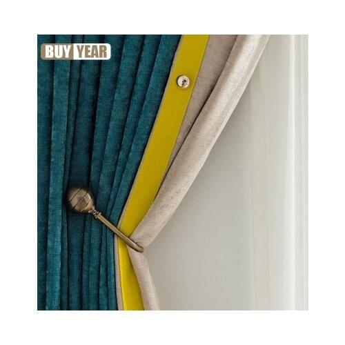 High-grade Chenille Lace Stitching Thickening Blackout Curtains for Living Room and Bedroom Finished Products Customization