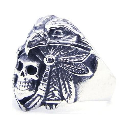 Drop Ship Cool Fashion Eagle Skull Ring 316L Stainless Steel Mens Women Fashion Steel Cool Indian Skull Biker Ring