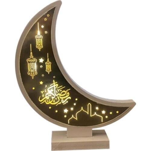 Ramadan Eid Mubarak Decorations Wooden Moon Ornament Arab Muslim Light Craft GXMA