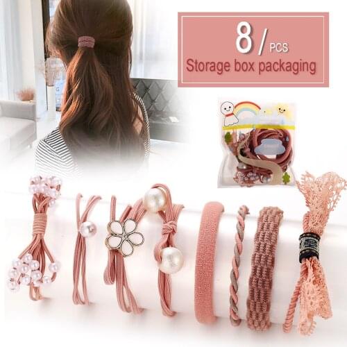 8Ps/Set New Hair Ring Pink Rubber Band Sweet Head Rope Hairpin Simple Hair Rope Hair Accessories For Women Girl