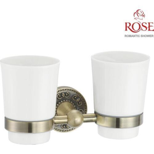 ROSE Cup Holder double, brass holder with 2 ceramic стаканами, wall mounted cup holder bathroom,ceramic cups for toothbrushes and water,brass holder RG1022Q