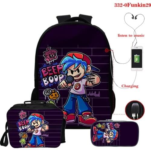 Student 3pcs Bag Set Backpack Friday Night Funkin Large Capacity Bagpack College High School Student Bag Campus Travel Backpacks