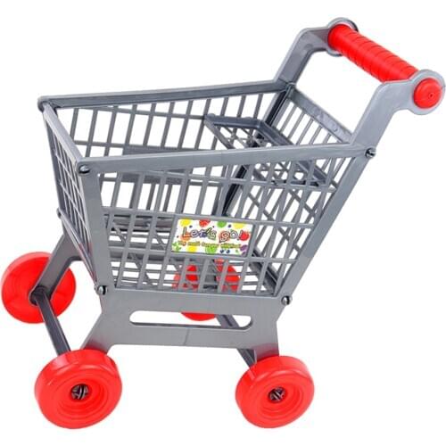 Gray Plastic Kids Shopping Hand Trolley Cart Child Pretend Play Kitchen Toy