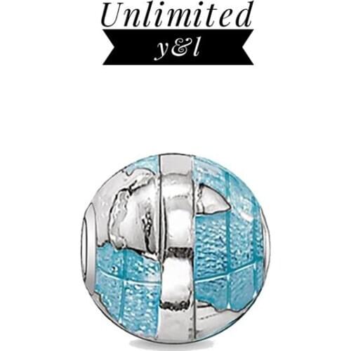 Charm Beads Blue Earth Globe Fit Thomas Style Bracelet Necklace 925 Sterling Silver Karma Fashion DIY Jewelry Women Men Gifts