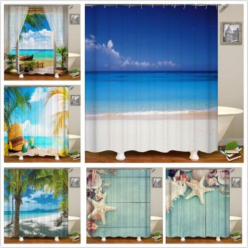 Ocean Girl Surf Shower Curtains Beach Scenery Starfish Shell Bathroom Decor Home Bathtub Waterproof Polyester Curtain Set