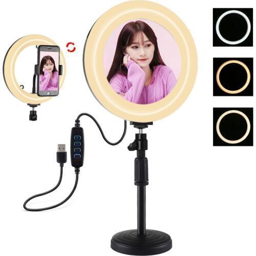 PULUZ 7.9 inch Dimmable LED Curved Selfie Ring Light with Makeup mirror YouTube Live Video Vlogging Light For Smartphone