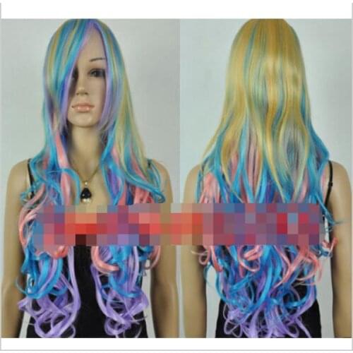 Syshun hot sell new - suyushun598+++Hot heat resistant Party hairANew wig Cosplay Long Curly Blonde/blue/Pink Mixed Heat Resista