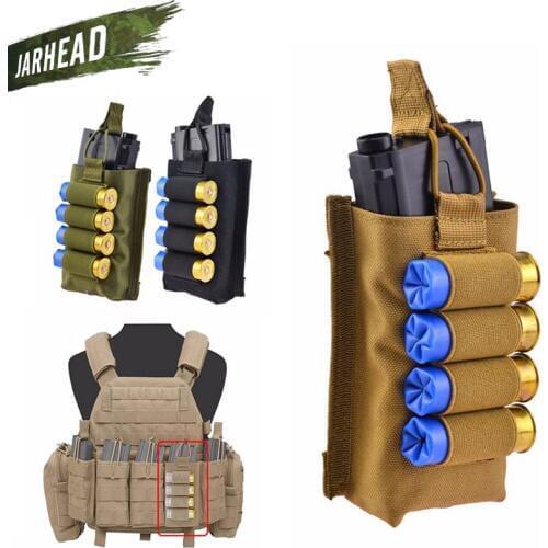 Tactical Fast Mag Pouch With 4 shots 12 Gauge Shotgun Shells Single 5.56mm Magazine Pouch for Vest Backpack Attach Carrier Pouch