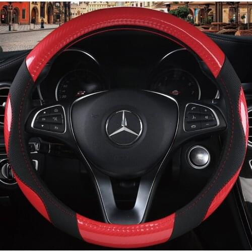 Carbon Fiber Cowhide Car Steering Wheel Cover 38CM Non-slip Wear-resistant Sweat Absorbing Fashion Sports Steering Wheel Cover