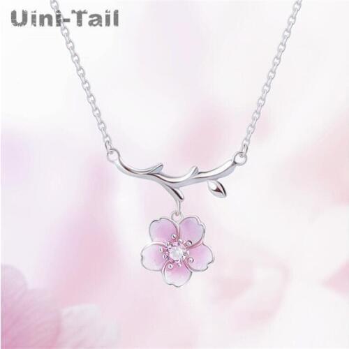 Uini-Tail 2019 new listing 925 sterling silver simple temperament pink cherry necklace Korean fashion sweet pink cherry necklace