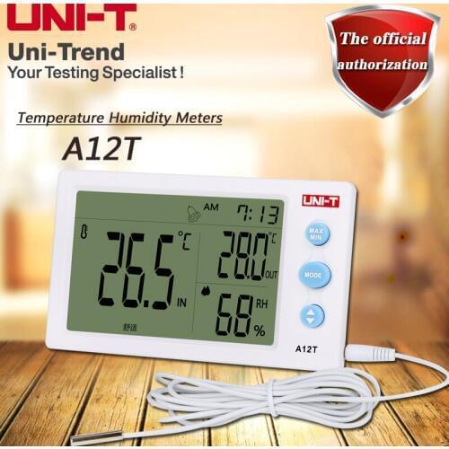 UNI-T A12T Widescreen Digital Temperature Hygrometer Clock Function Alarm Clock Function Outdoor Temperature Test