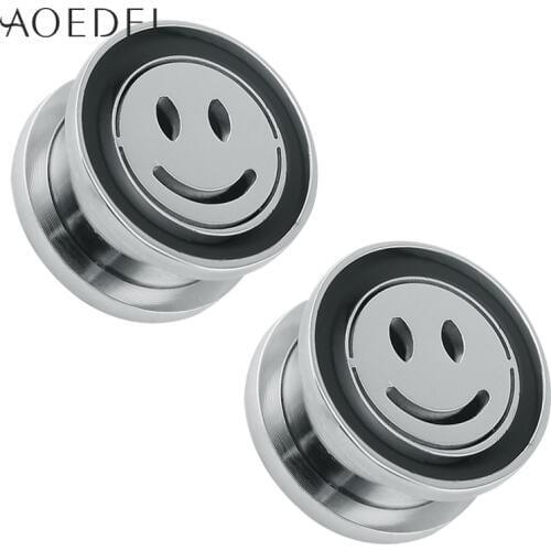 8-16mm Smile Ear Stretchers Plugs And Tunnels Stainless Steel Flesh Tunnel Earrings Women Men Ear Gauges 8mm Plug Oreille Bois