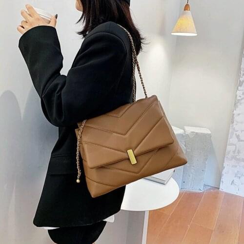 Vintage Chain Designer PU Leather Crossbody Bags For Women 2021 Bolsa Womens Trend Handbags Branded Trending Cross Body Bag