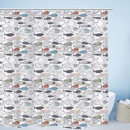 72x72inch Colorful Fish Print Waterproof Bath Shower Curtain Home Bathroom Decor Fish Print Waterproof Shower Curtain