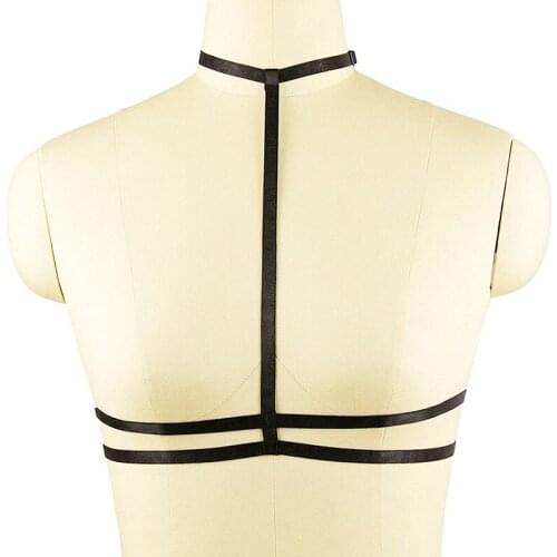 Womens Black Body Harness Cage Cupless Bra Lingerie Erotic Bondage Club Dancer Goth Crop Tops Cage Harness Lingerie