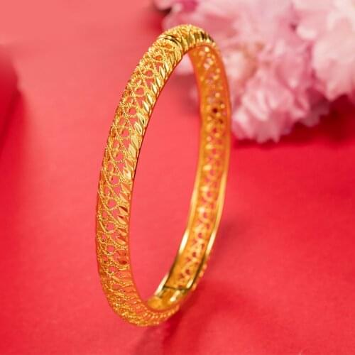 1pcs 18K Gold Color Flower Bracelet For Women Wife Gold Bangles Bride Party Birthday Wedding Fine Jewelry Gifts