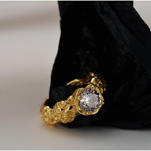 Silvology 925 Sterling Silver Irregular Texture Brilliant Zircon Rings for Women Luxury Engagement Rings Womens Wedding Jewelry