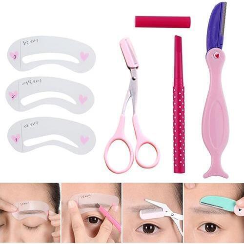 1Set Eyebrow Pencil Trimmer Scissors With Comb Stencil Templates Makeup Tools Hair Eyebrow Shaping Tool Set