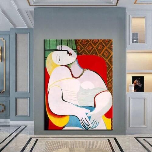 100% Hand Painted Abstract Woman Famous Art The Dream Canvas Painting Picasso Artwork on The Wall Art Room Home Decor No Frame