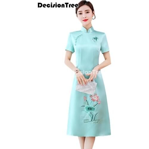 2021 chinese dress satin vintage women oriental cheongsam modern qipao female chinese traditional dress cheongsam dress