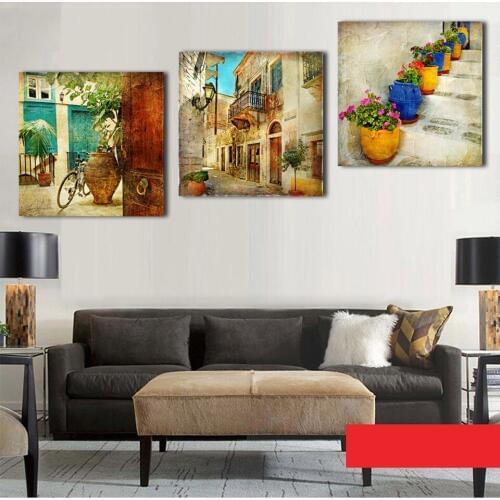 3 Panel the ancient architectural gardening canvas paintings wedding decoration Modular wall Picture for living room no frame