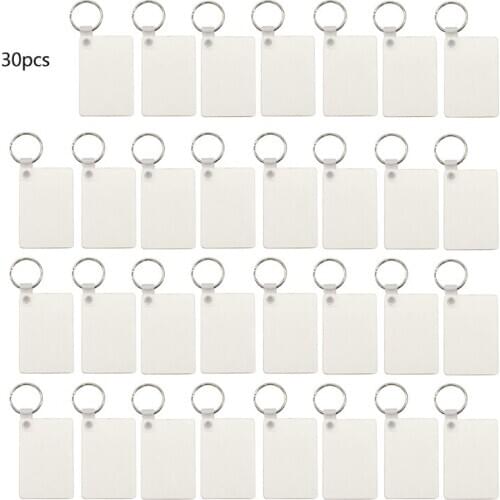 30Pcs Wooden Hardboard Keychains Blank Rectangle MDF Keychains Sublimation Heat Transfer Keychains Kit Jewelry Making