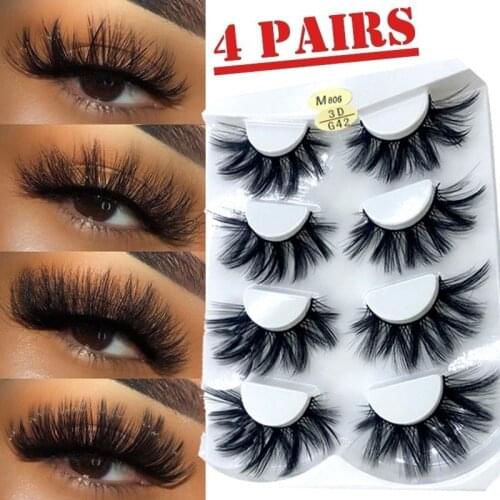 4 Pairs Natural False Eyelashes Fake Lashes Long Makeup 3d Mink Lashes Eyelash Extension Mink Eyelashes Natural Makeup Tool