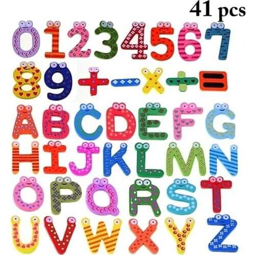 41PCS Creative 3D Fridge Magnet Wooden Alphabet Number Magnetic Letter Educational Magnet Child Present Home Decoration