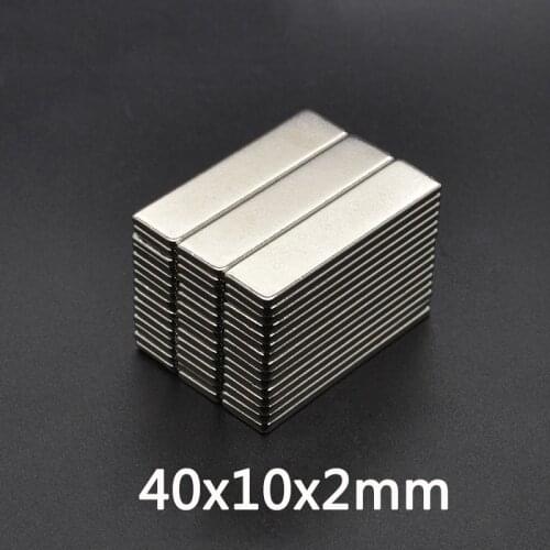 5/10/20/50/100pcs 40x10x2 Super Strong Sheet Rare Earth Magnet Thickness 2mm Block Rectangular Neodymium Magnets N35 40x10x2mm