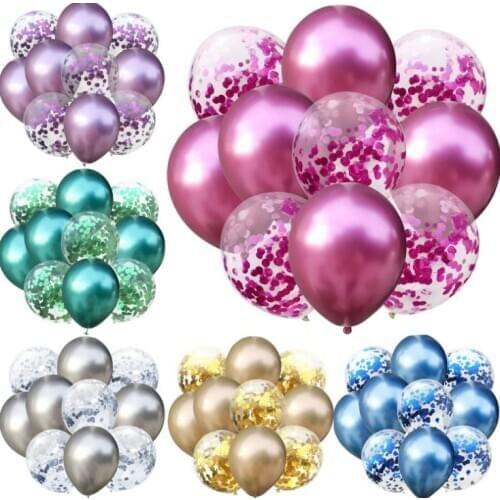 5 pcs Latex Balloons+5pcs Sequins balloon/lot 12 inch Mixed color Balloons Party Decoration Kids Adult Birthday Decor SN3617