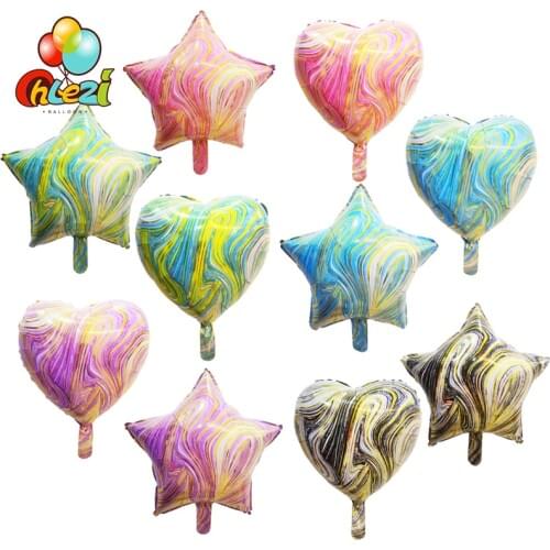 50pcs 18inch Marble texture Agate Foil Balloon Star Heart Helium balloon Wedding Decorations Globos Birthday Party baby shower
