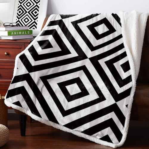 Abstract Geometric White Black Home Lamb Cashmere Thick Bed Blanket Sofa Winter Warm Sherpa Newborn Wraps Kids Bedspread