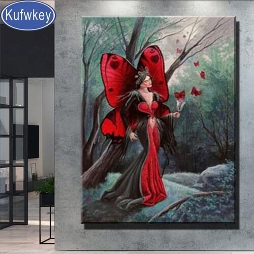 5D DIY Diamond Embroidery,Round Square Diamond Woman with Red Butterfly Full Rhinestone 5D Diamond Painting Cross Stitch,Needlew