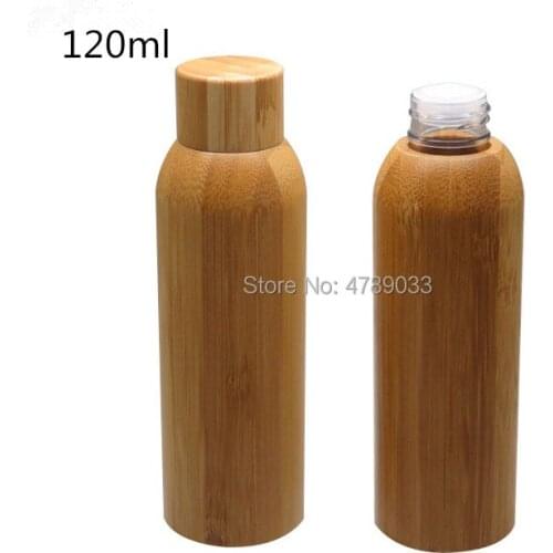 10pcs Bamboo Cosmetic Emulsion/Lotion Refillable Bottle with Screw Cap Empty Plastic Makeup Liquid Packaging Container 120ml