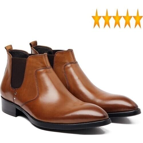Genuine Ankle Fashion Men Leather Luxury Slip On Business Formal Shoes Large Size High Quality Wedding Dress Chelsea Boots