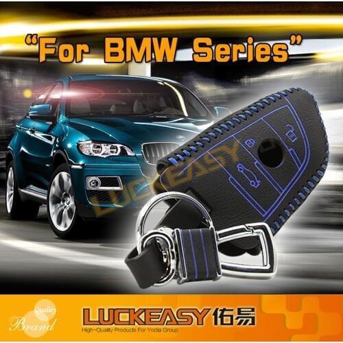 Free shipping leather key case for bmw 2 buttons car key case Genuine Leather keychain remote cover