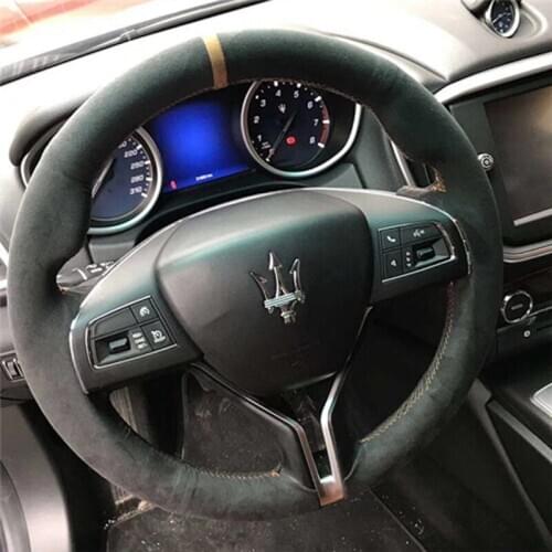 For Maserati Quattroporte Ghibli Levante Black Perforated Leather Steering Sew-on Wheel Wrap Cover