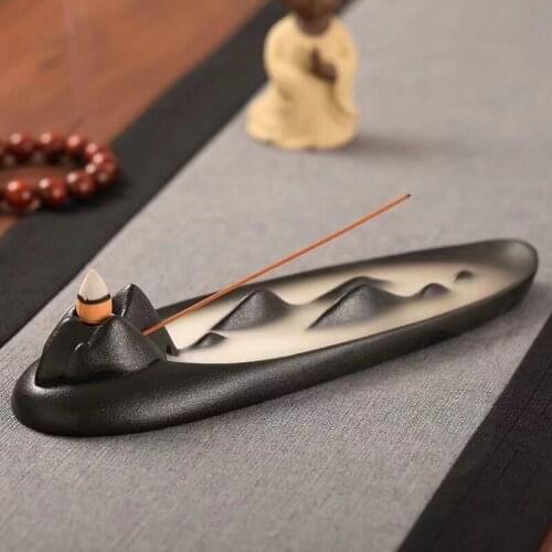 Black Ceramic Backflow Incense Burner Stick Censer Ornaments Sandalwood Mountain Flowing Water Aromatherapy Zen Indoor Craft