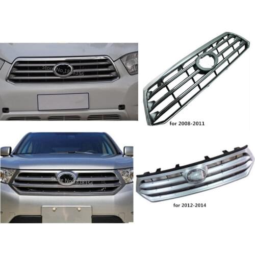For Toyota Highlander 2008 2009 2010 2011 2012 2013 2014 Car Body Cover ABS Chrome Trim Front Up Racing Grid Grill Grille 1pcs