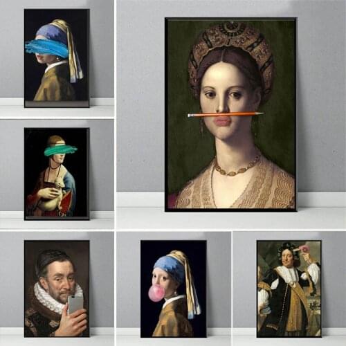 Classical European Woman Canvas Fun Lips Pen Canvas Painting Wall Abstract Landscape Art Prints Posters Pictures Home Decor